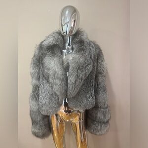 Luxury Gray Fox Fur Cropped Jacket - Women